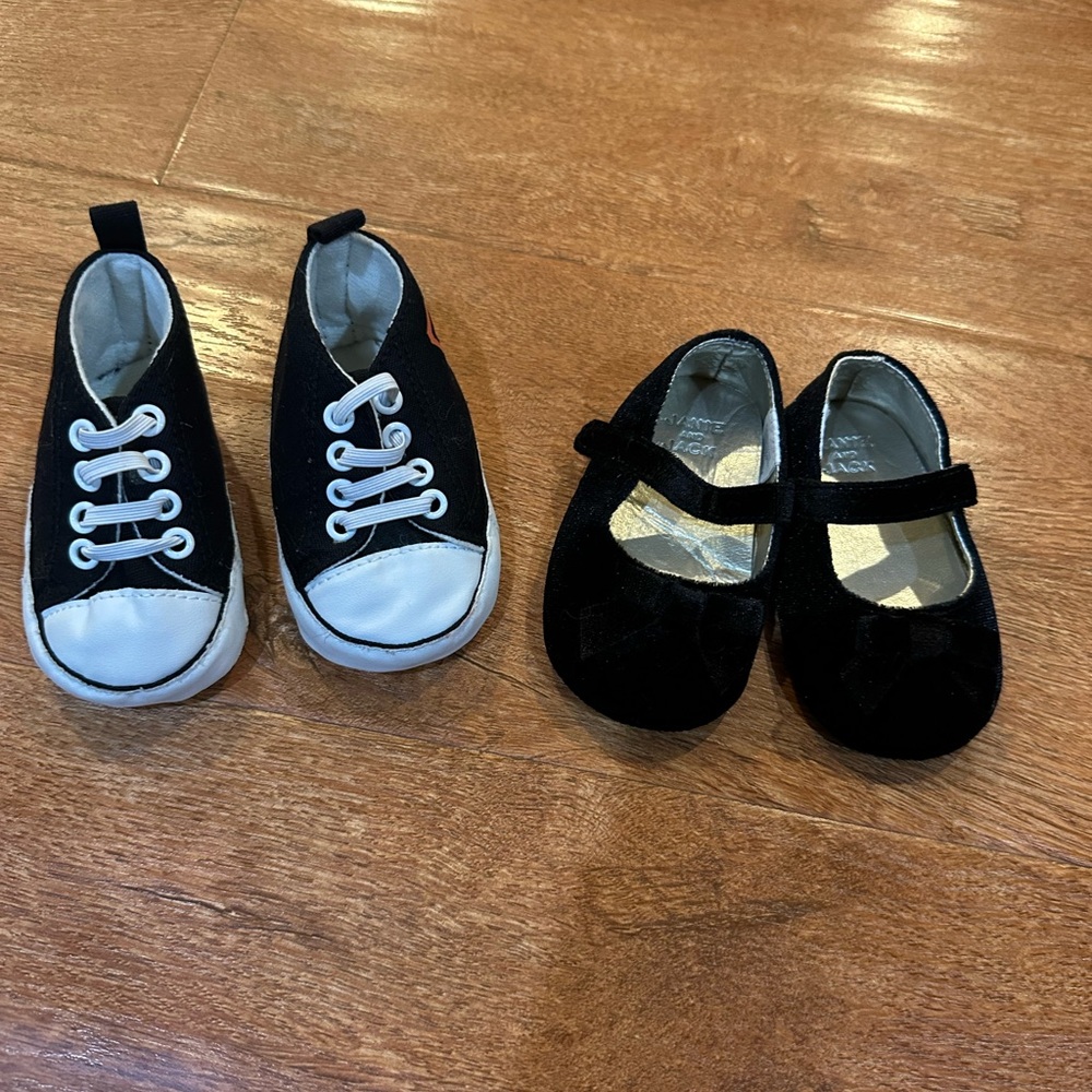 Classic Black Kids Sneakers and Dress Shoes Set